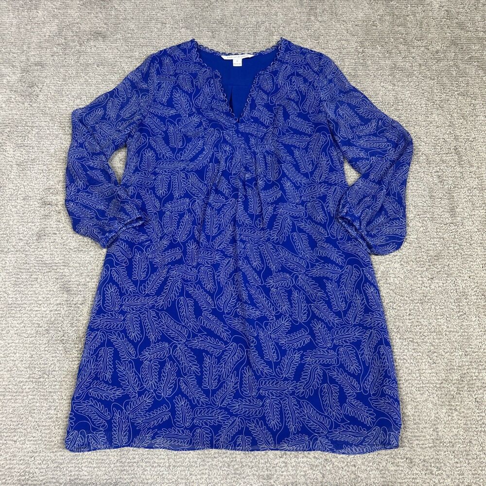 Diane Von Furstenberg DVF Aria Dress Women 10 Blue Silk Chiffon Tunic Shift Mini